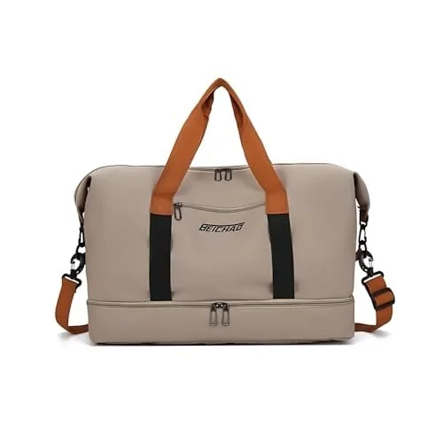 ✨ Bolsa Mala de Viagem e Academia Grande Capacidade Portátil, Leve, Transversal, Casual Unissex para Fitness, Natação, Camping e Uso Diário (Marrom)