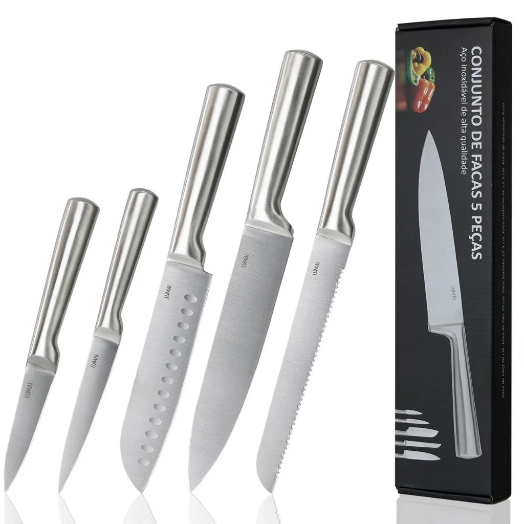 ✨LUMAI Original 5 Facas de Cozinha Grande Profissional Conjunto Completo Aço Inox 3CR13 para Cozinhar