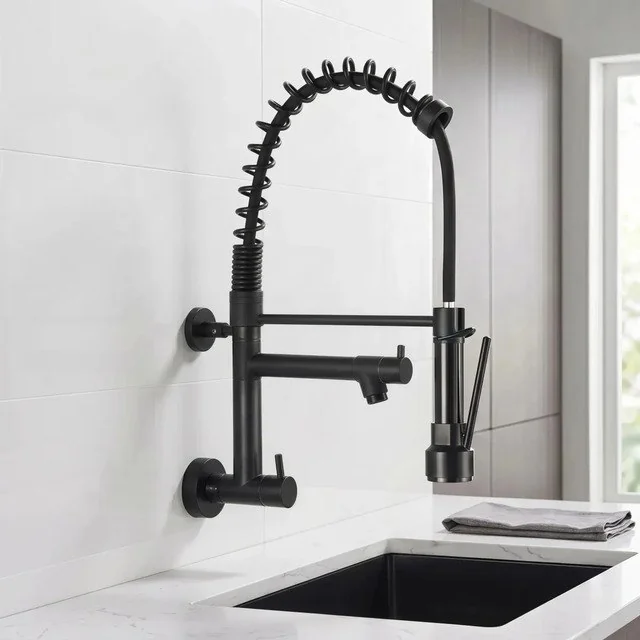 ✨Torneira Pia Cozinha Parede Gourmet Monocomando Água Fria Aço Inoxidável Preto Yesop Fosco