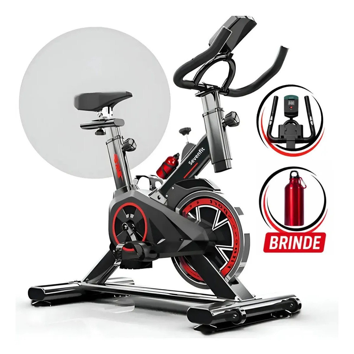 ✨ Bicicleta Ergométrica Bike Spinning 6kg Sensação inércia Fitness Preto e Vermelho Sevenfit Para Cardio E Musculação