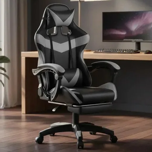 ✨ Cadeira De Escritório Gamer Nitro Ergonômica Estofado Couro Sintético Reclinável Altura Ajustável Apoio Para Pés Cor Cinza