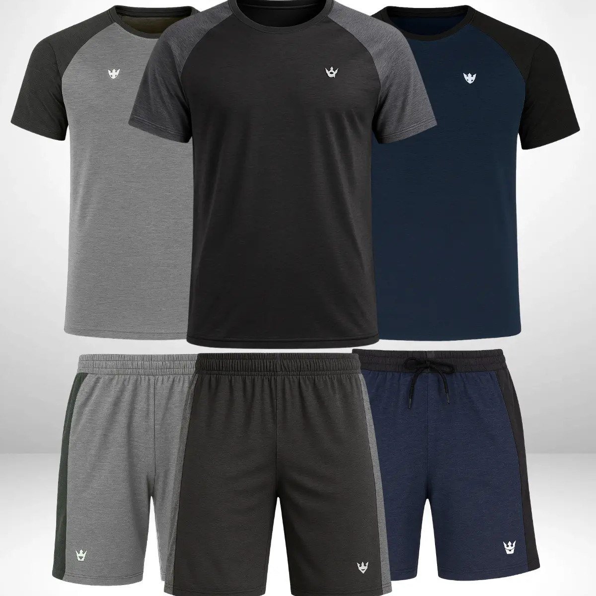 ✨ Kit 3 Conjunto Dry Fit Masculino Academia Fitness Lisa Malha Preto Cinza E Azul G