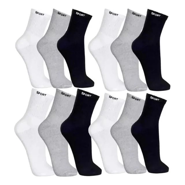 ✨ 12 Pares De Meias Masculinas Cano Alto Grossa Algodão Oferta Sortida Liso Un
