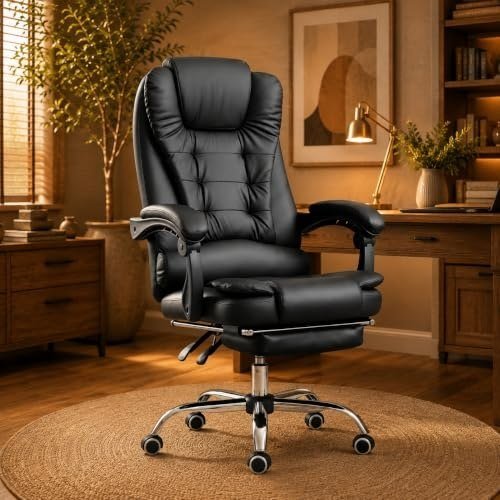 ✨ Laruno Cadeira de Escritório Ergonômica Presidente com Apoio de Pés Preta