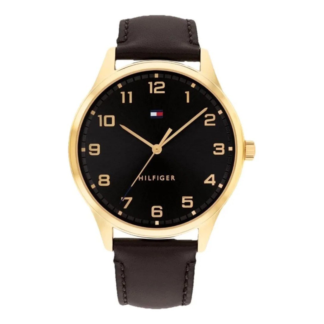 ✨ Relógio Tommy Hilfiger Th Essentials Masculino Em Couro Pret Preto
