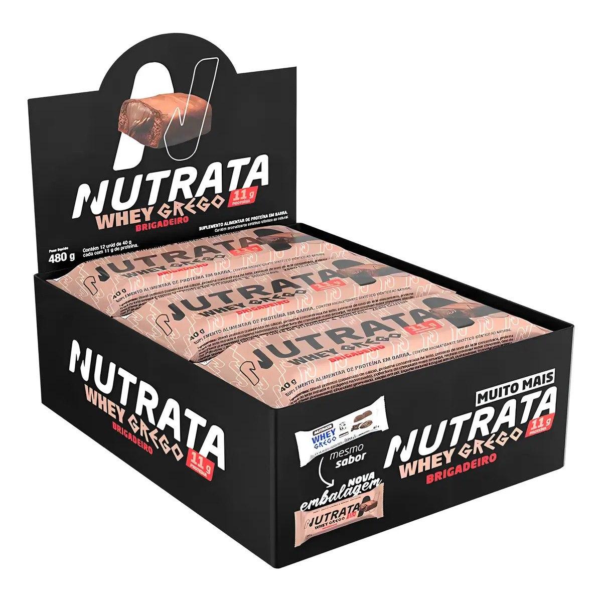 ✨ Barra Whey Grego 40g Display com 12 unidades Brigadeiro Nutrata
