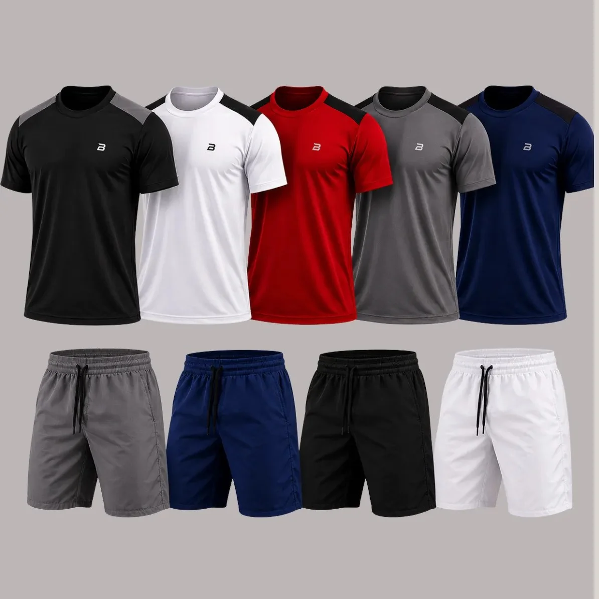 ✨ Kit 9 Peças Dry Fit Masculino 5 Camisas 4 Bermudas Premium Multicolorido Dry-liso M