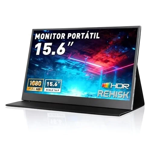 ✨ Monitor Portátil IPS 15.6" Full HD 1080p, Ultrafino, USB-C/HDMI, Capa Inteligente e Alto-falantes - Extensor de Tela para Laptop e Viagem