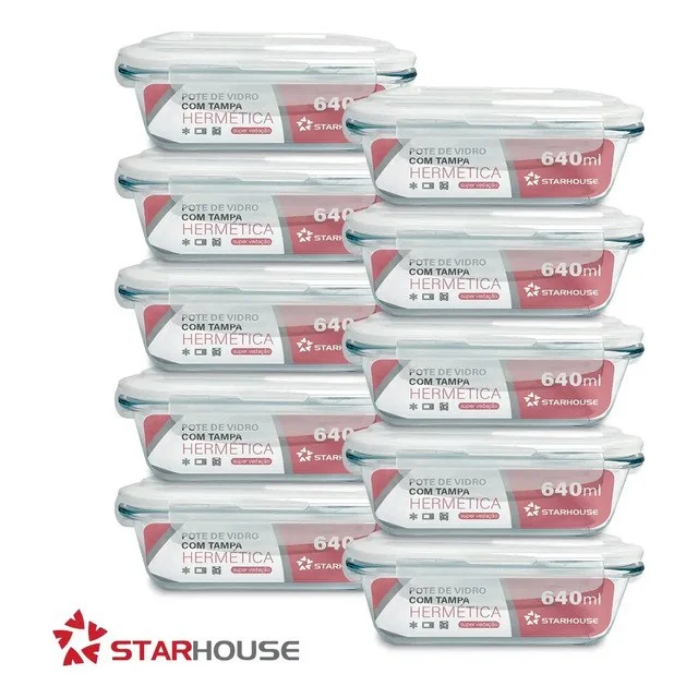 ✨Kit 10 Potes Herméticos Vidro 640ml Starhouse Marmita Forno Micro-ondas