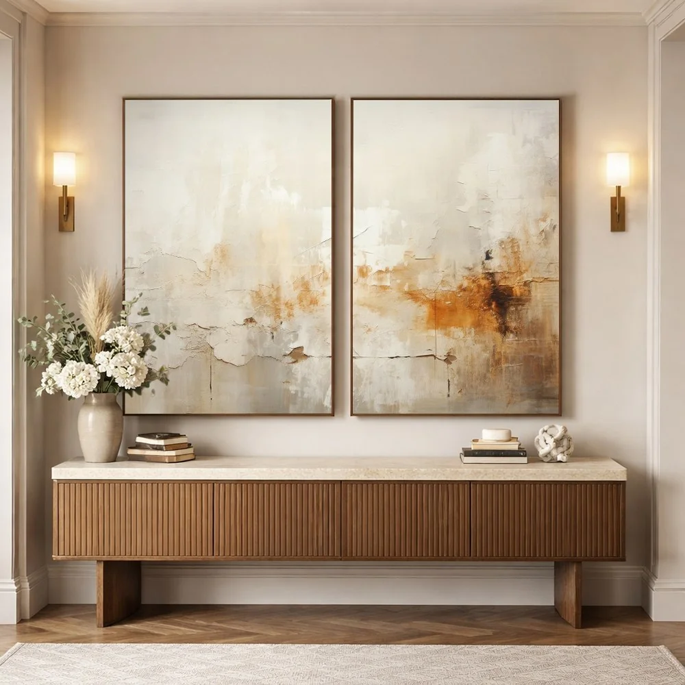 ✨Quadro Decorativo Abstrato Reflexo do Outono 2 Telas Díptico Sala Quarto Escritório Decoração