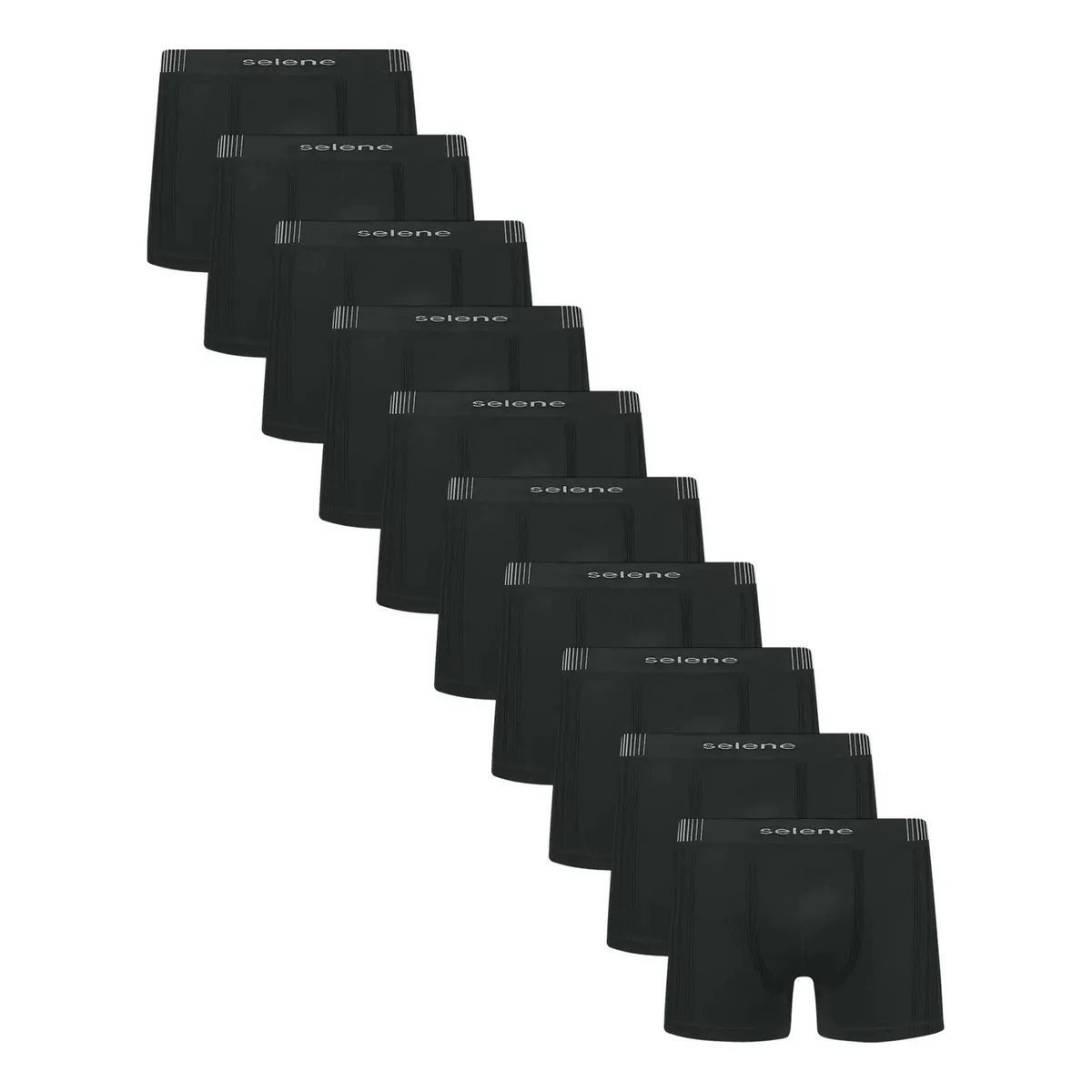 ✨ Kit 10 Cuecas Boxer Box Poliamida Sem Costura Selene Preto Liso M