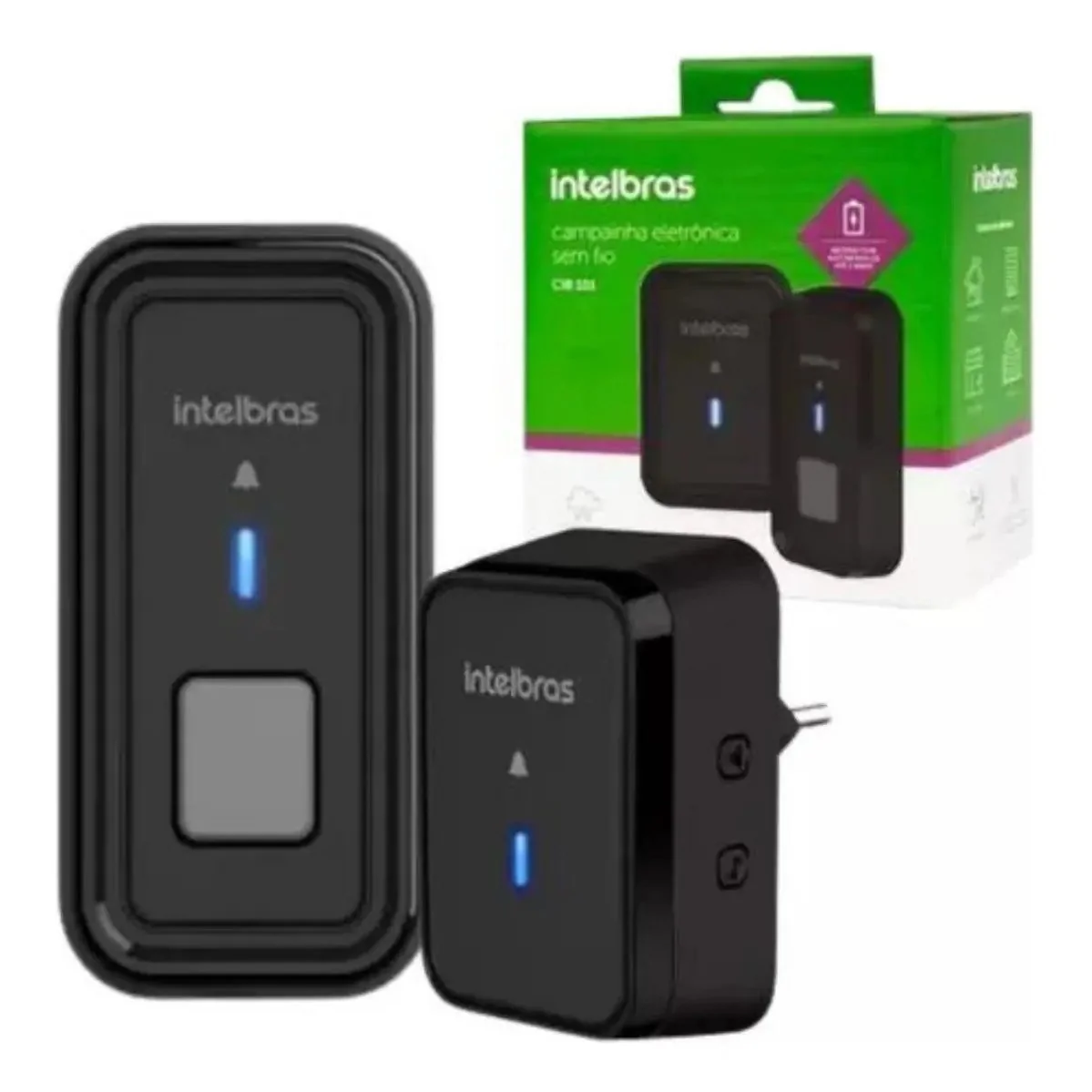 ✨ Campainha Sem Fio Cib 101 Intelbras Alcance Até 100 Metros Cor Preto