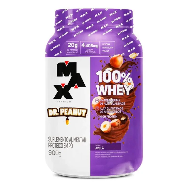 ✨ Whey Protein Dr. Peanut 100% Whey Concentrado 900g Max Titanium Sabor Avelã
