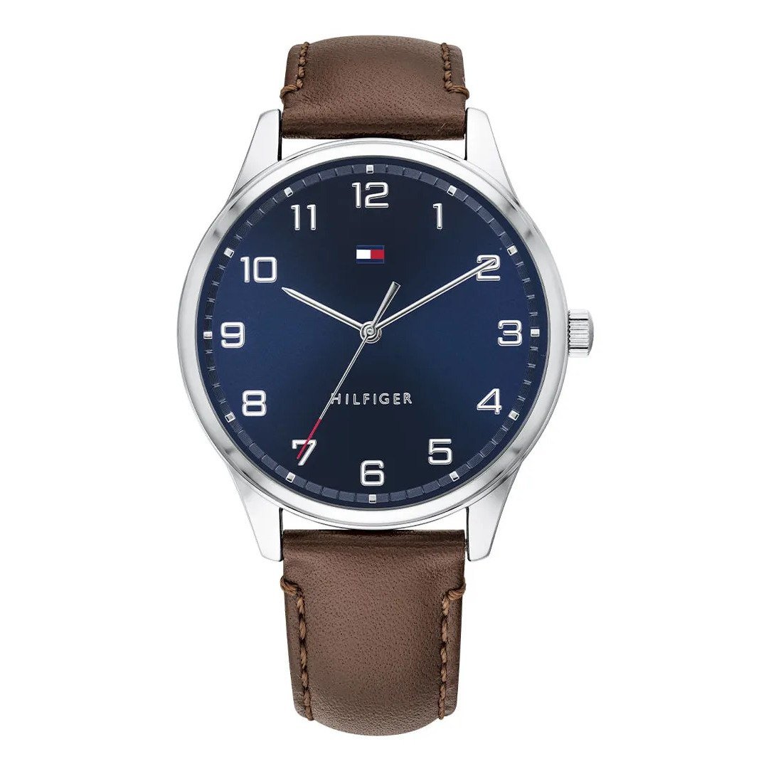 ✨ Relógio Tommy Hilfiger Th Essentials Masculino Em Couro Marr Marrom Azul