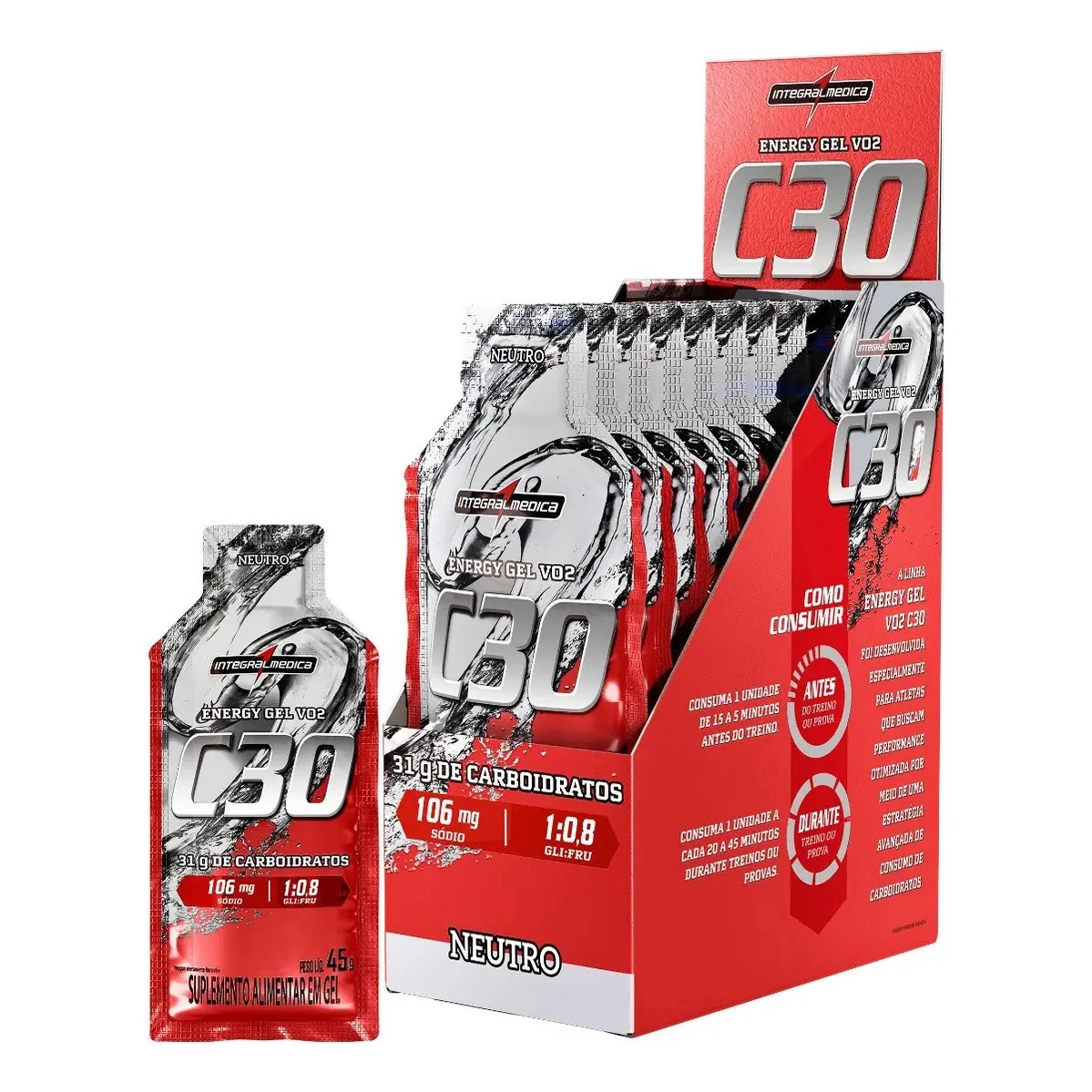 ✨ Pack 10 Unidades Suplemento Energy Gel VO2 C30 Energy Neutro Integralmédica