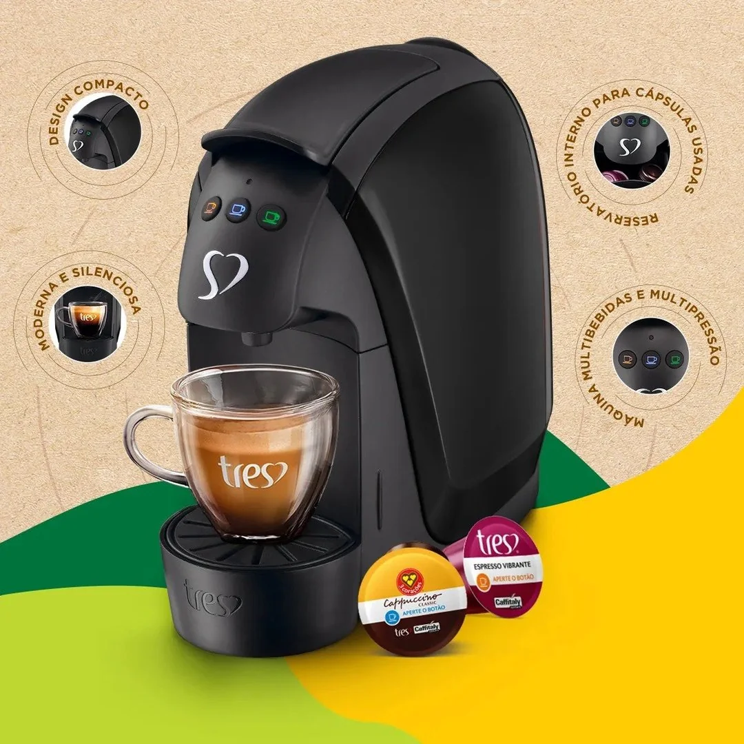 ✨ Cafeteira Espresso Luna Preta - TRES 3 Corações