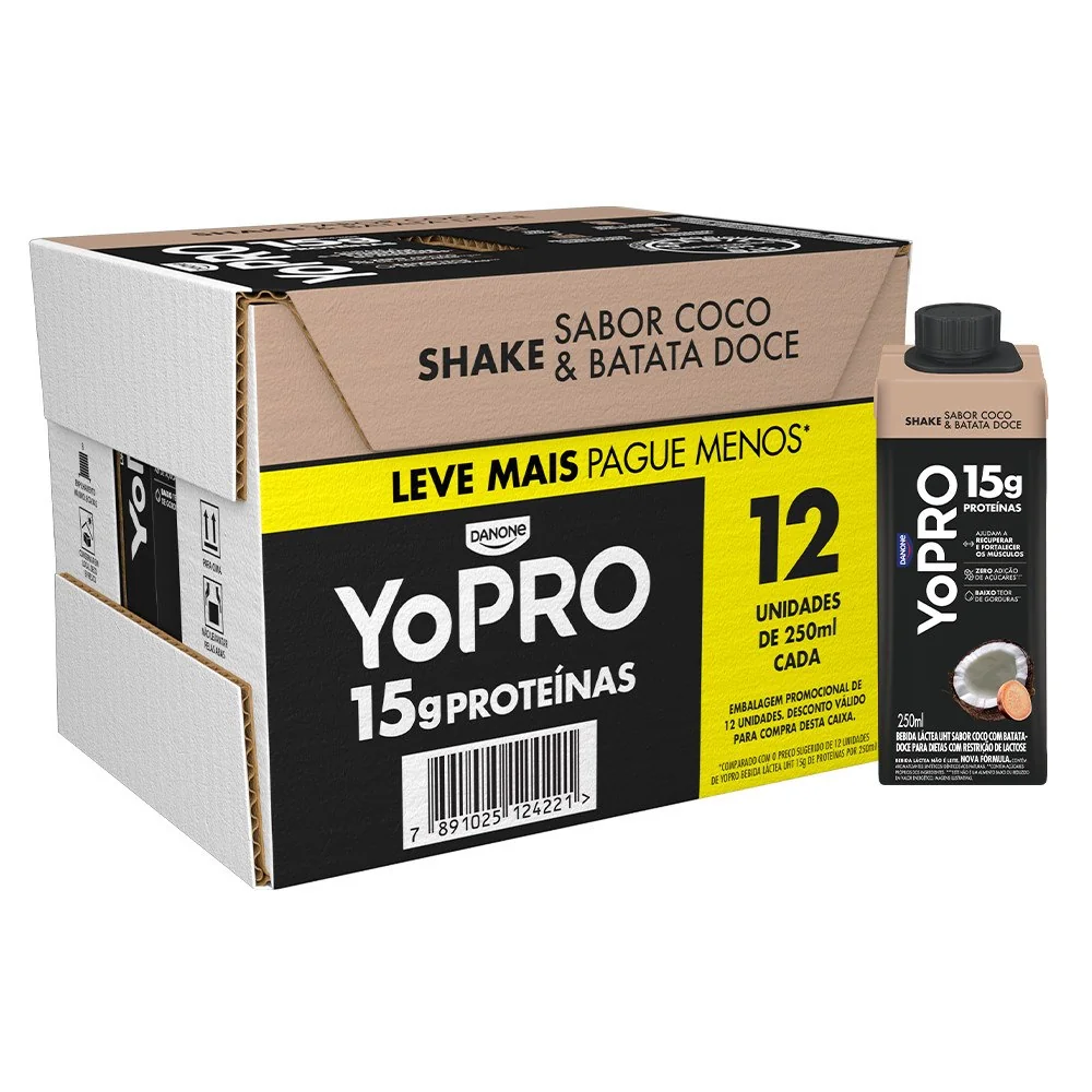✨YoPRO Coco com Batata-Doce 15g de proteínas 250ml - 12 unid.