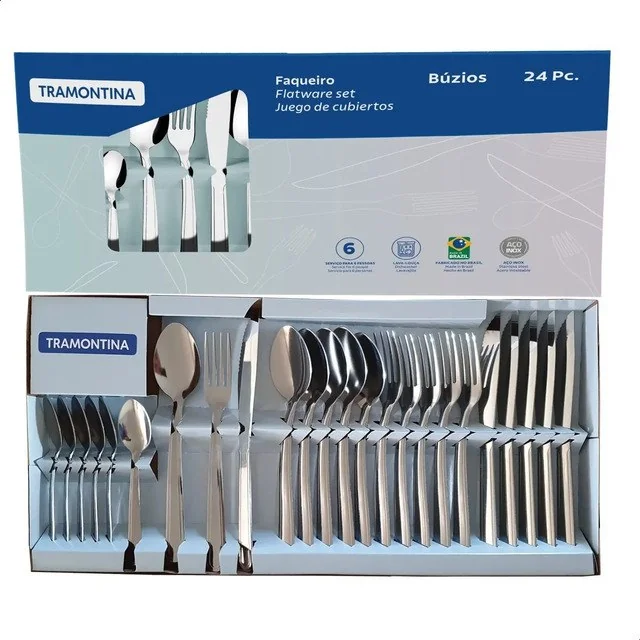 ✨Jogo Talheres Faqueiro Búzios Aço Inox 24 Peças Tramontina Aço Inoxidável