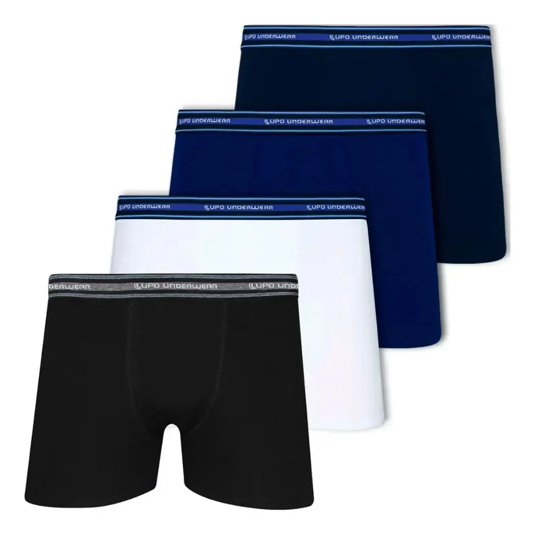 ✨ Kit 4 Cuecas Boxer Lupo Algodão 1 Branca 1 Marinho 1 Azul 1 Preta M