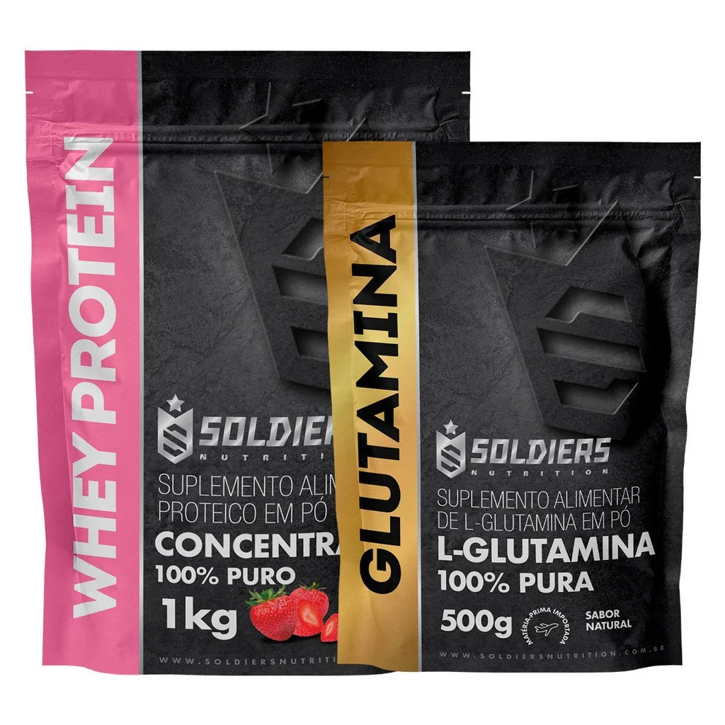 ✨Kit: Whey Protein Concentrado 1kg + Glutamina 250g Soldiers Nutrition Proteína Muscular