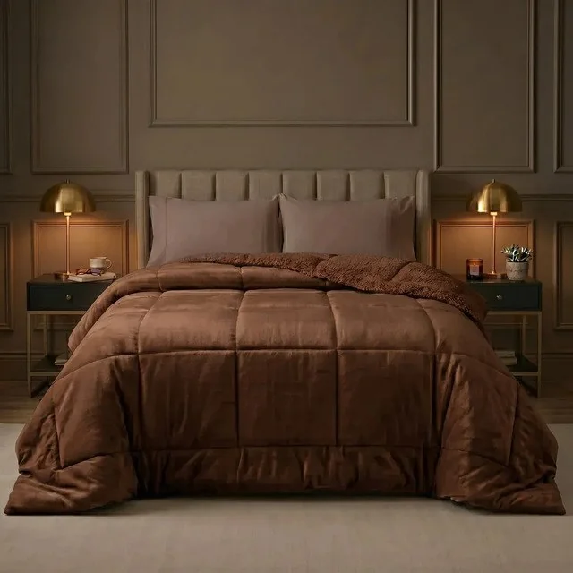 ✨Coberdrom Sherpa Dupla Face Plush 600 Fios Inverno Macio Marrom Liso