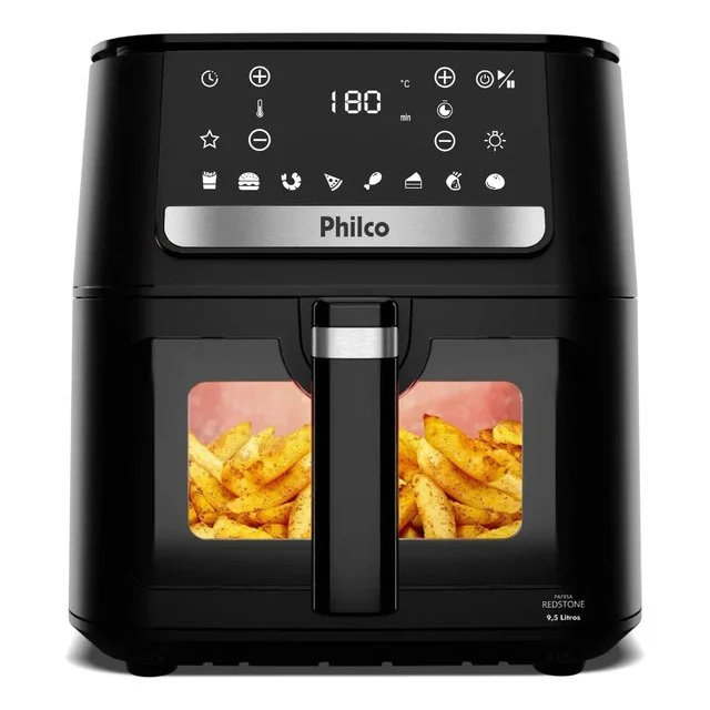 ✨ Air Fryer Philco 9,5l Visor Glass Redstone 1800w Paf95a Preto Com Acabamento Inox 127v