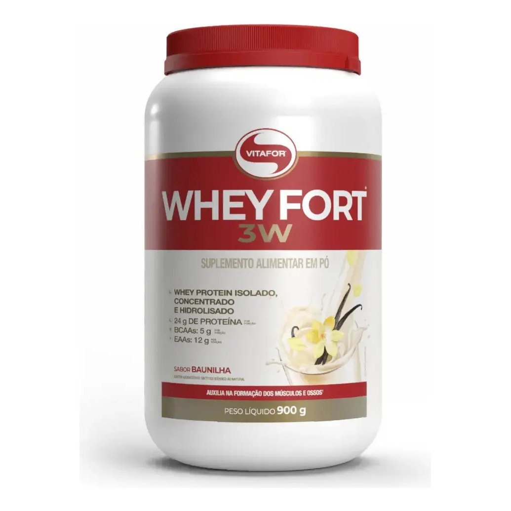 ✨ suplemento alimentar Whey Fort 3W Baunilha 900g Vitafor