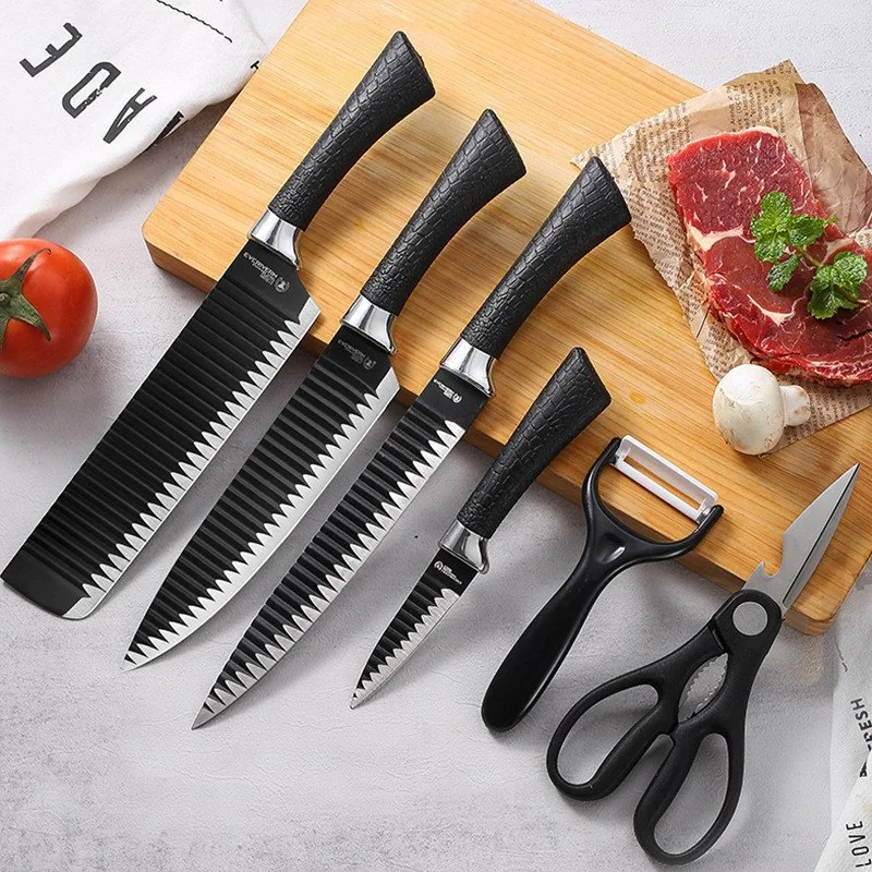 ✨Kit 6 Peças Conjunto de Faca Carne Legumes Aço Carbono Descascador Tesoura Profissional