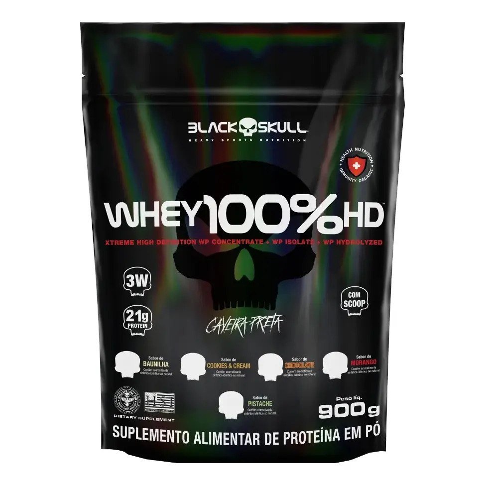 ✨ Suplemento en pó Black Skull Proteína de Whey 100%HD Gourmet sabor chocolate x 900g