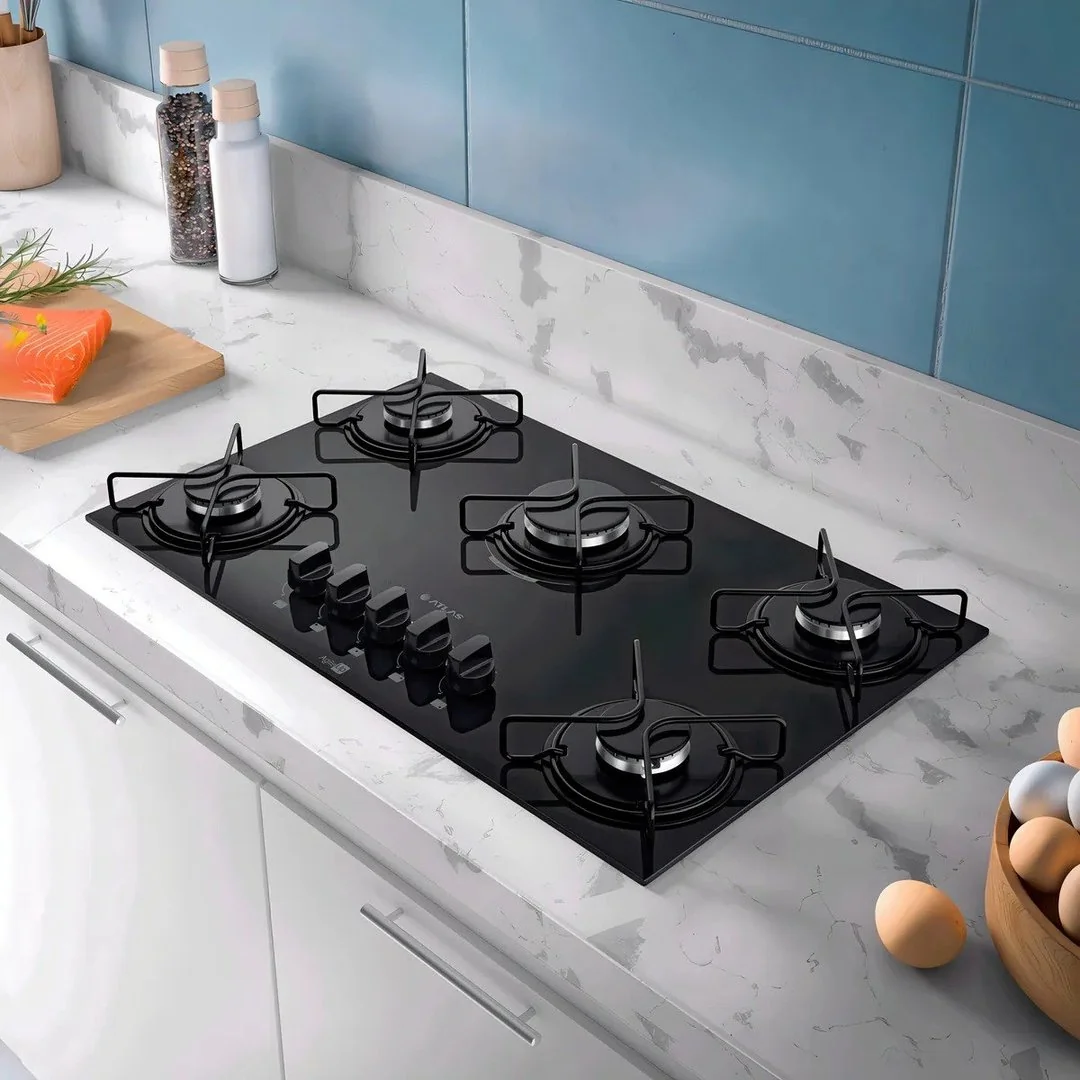 ✨Cooktop 5 Bocas A Gás Atlas Agile Up Mega Chama Preto 127/220v