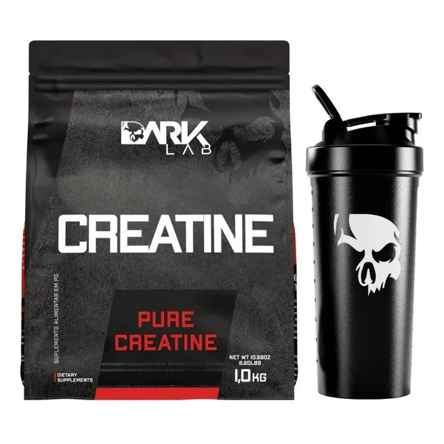 ✨ Creatina Pura 1kg Sem Sabor + Coqueteleira Shaker 700ml Preto Dark Lab