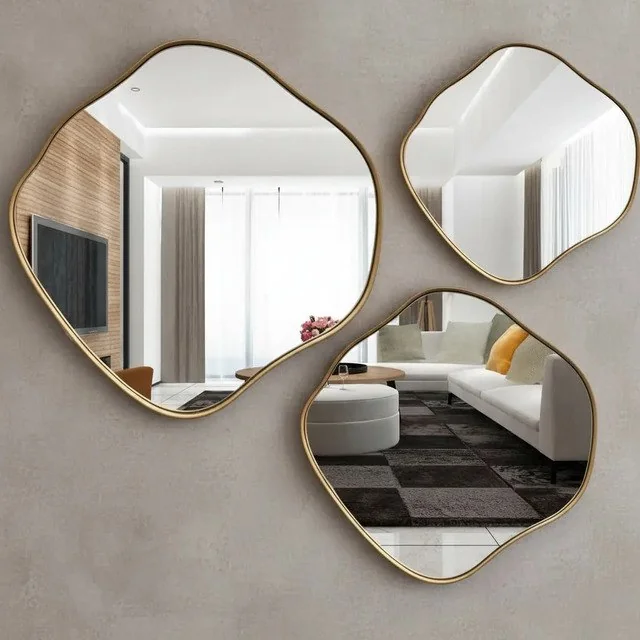 ✨ Kit Com 3 Espelhos Orgânicos Decorativos Design Em Madeira Moldura Island