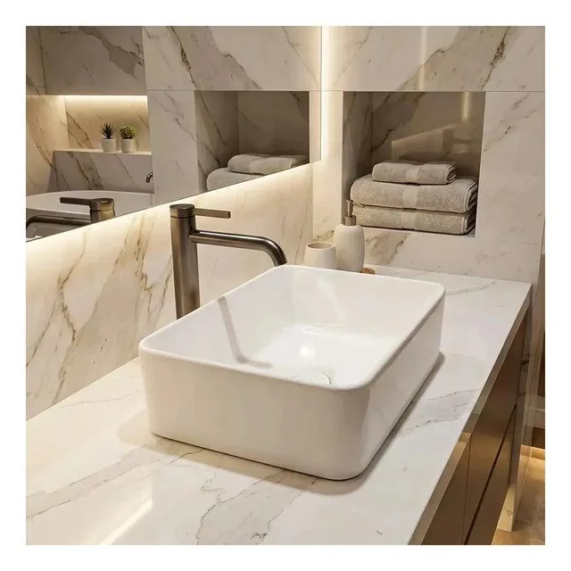 ✨Cuba Para Pia De Banheiro Branca Cerâmica Esmaltada 40x30cm Modelo Slim Moderna Superfície Anti Manchas Fácil Limpeza Winda Branco Esmalte