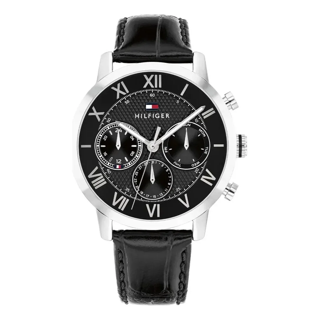 ✨ Relógio Tommy Hilfiger Th Oxford Masculino Em Couro Preto 17 Preto