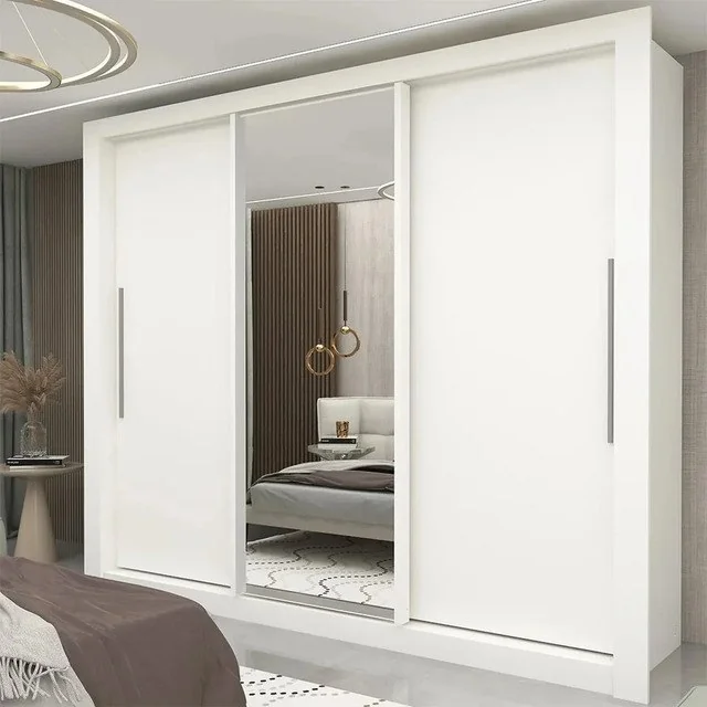 ✨Guarda-roupa Casal Branco 3 Portas Corrediça Espelhada Milão Mdf Yescasa