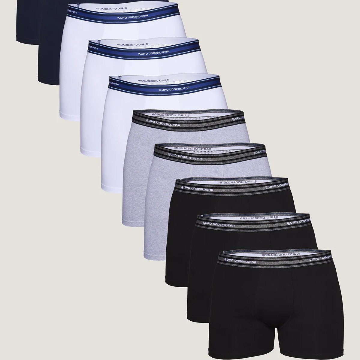 ✨ Kit 10 Cuecas Boxer Lupo Masculino Algodao Azul-marinho/cinza/branco/preto Liso M