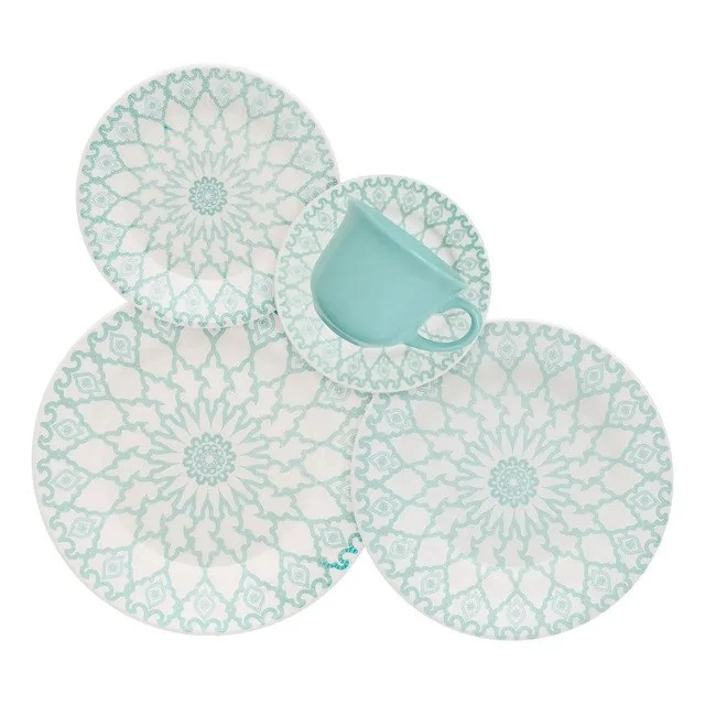 ✨Aparelho De Jantar E Chá 20 Peças Donna Mandala Azul Azul Mandala