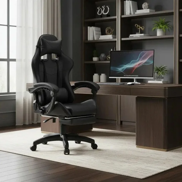 ✨Cadeira De Escritório Gamer Nitro Ergonômica Estofado Couro Sintético Reclinável Altura Ajustável Apoio Para Pés Cor preto luvinco