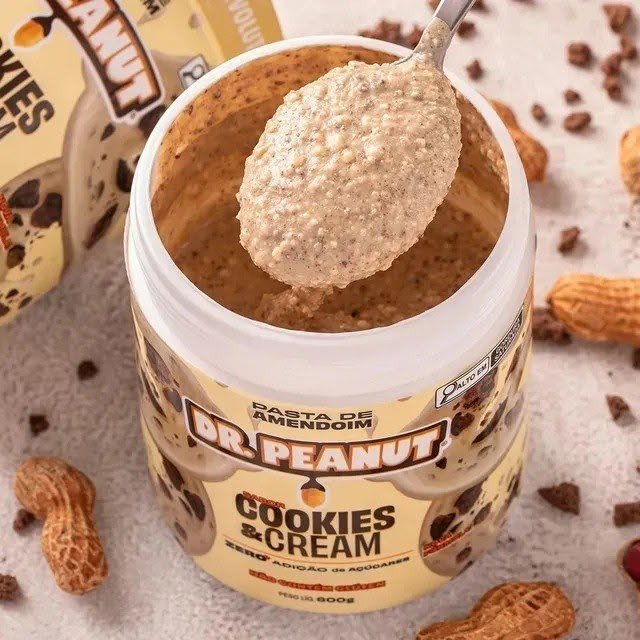 ✨ Suplemento em pasta Dr. Peanut Melhor Pasta de Amendoim amentoim cremosa sabor Cookies and cream x 600g