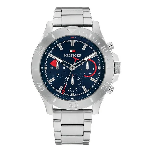 ✨ Relógio Tommy Hilfiger Masculino Bold Sport Com Calendário Prateado E Azul-escuro