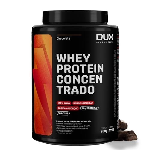 ✨ DUX HUMAN HEALTH Whey Protein Concentrado 900g Chocolate – 23g de Proteína e 5g de BCAAs por Porção