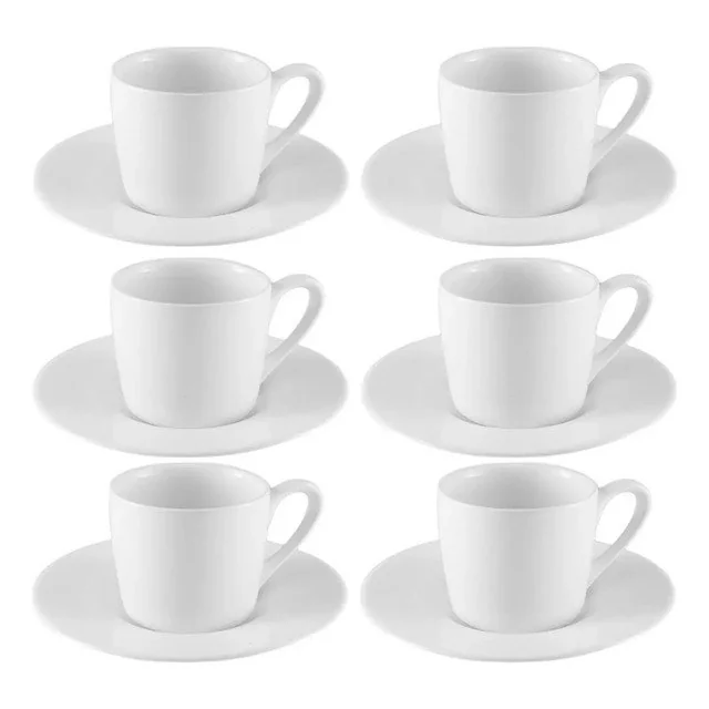 ✨Jogo Xícaras Café Com Pires Porcelana Branca 12 Peças