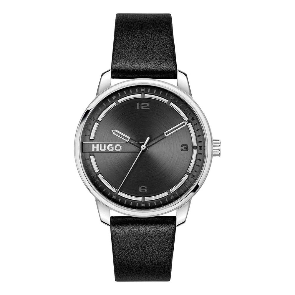 ✨ Relógio Hugo Stamp Masculino Couro Preto - 1530362 Preto