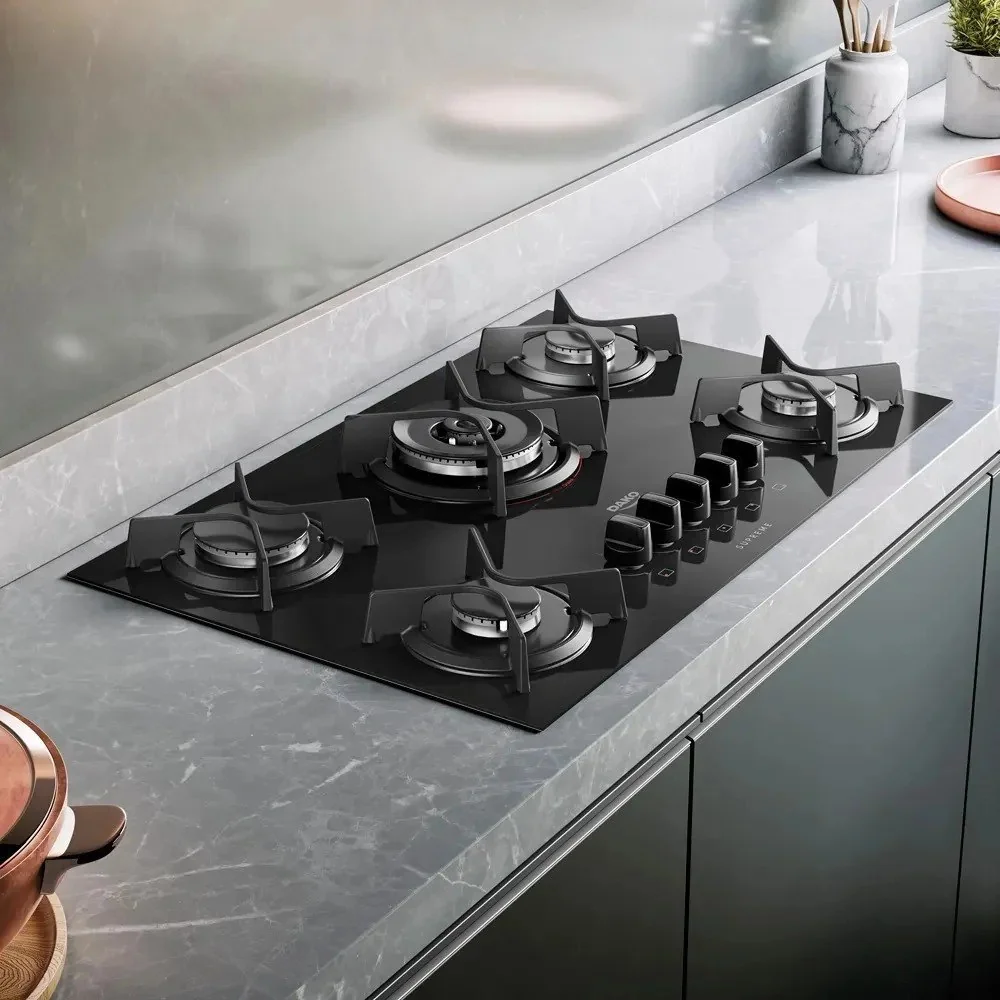 ✨ Cooktop 5 Bocas Dako Supreme Com Tripla Chama Preto Bivolt Preto