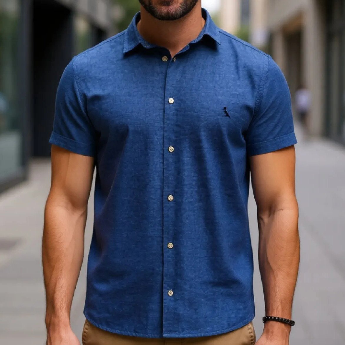 ✨ Camisa Mc Oxford Color Rsv 26 Marinho Liso G