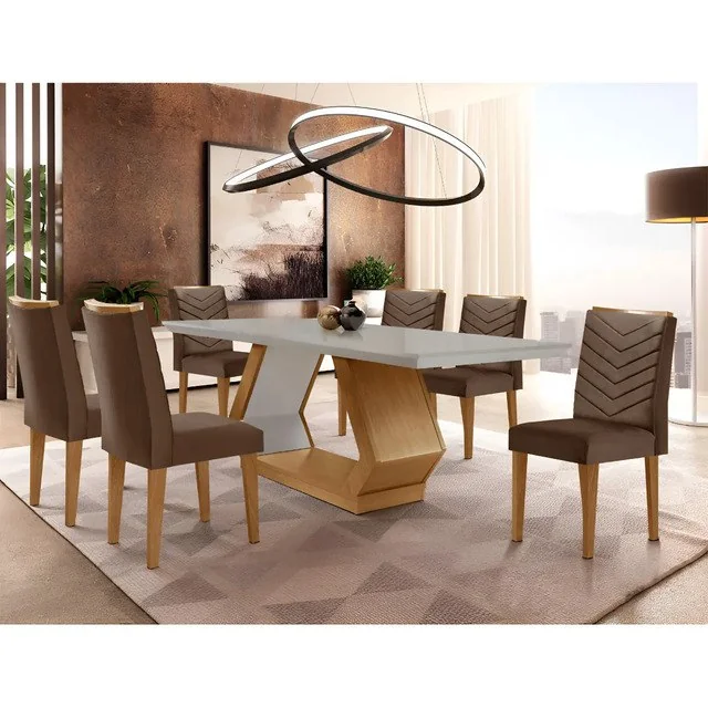 ✨Mesa De Jantar 6 Lugares Retangular Rufato Alvorada Londrina Cor Vel. Marrom/off White/imbuia
