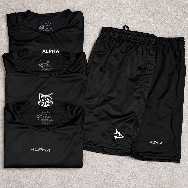 ✨ Kit 5 Peças All Black Dry 3 Camisetas E 2 Bermudas Alpha