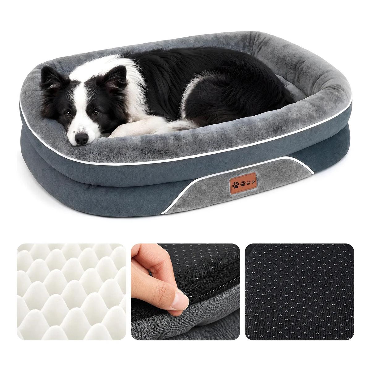 ✨ Cama Pet Grande Impermeavel Ortopedica Sofa Luxo De Cachorro Cinza-escuro Lisa