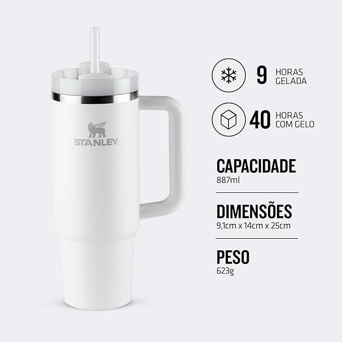 ✨ Stanley - Copo Quencher H2.0 FlowState 887ml - Copo de aço inoxidável com tampa, isolamento a vácuo, para água, chá gelado, café, smoothies e muito ma...