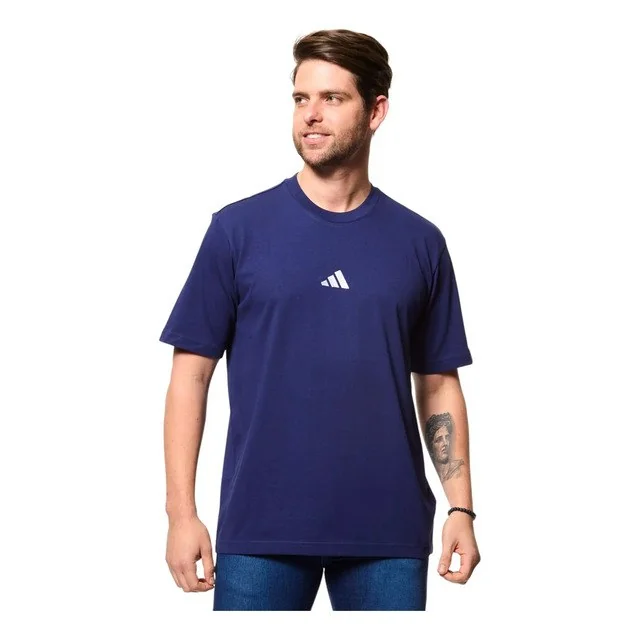 ✨ Camiseta Masculina Small Logo adidas Dark Blue Liso P Lisa